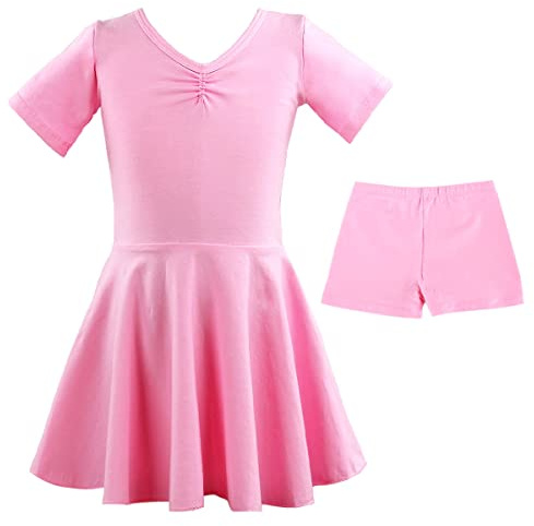 Discoball Girls Ballet Dress Kids Dance Leotard Dress Children V-Neck Ballet Outfit Gymnastics Costume Childrens Shorts Sleeve Dance Costumes for Girls