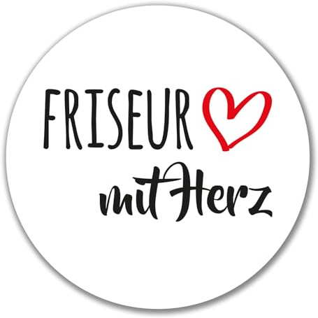 Huuraa Aufkleber Friseur mit Herz Geschenk | Dekoaufkleber 10cm rund Sticker Geschenkidee Dekoausticker