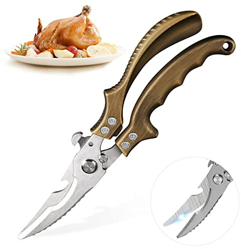 Tijeras de cocina para aves de corral de acero inoxidable, tijeras multiusos, mecanismo de resorte resistente, para pollo, pavo, pescado, verduras, fácil de sostener, regalo para hombres, mujeres