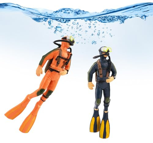 Bekecidi 2er-Pack Aquarium-Dekorationen, Kleiner Taucher, dekoratives Ornament, schwimmender Anhänger für kreatives Zubehör, Aquarium-Dekorationen, Meereslandschaftsbau (blau + orange)