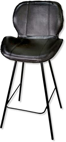 DARO DEKO Echt Leder Barhocker schwarz mit Lehne 56 x 105cm Küchenhocker Barstuhl Hocker für Stehtisch