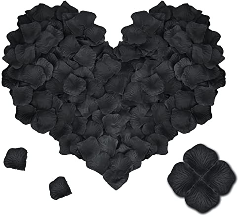 SUSNUAN 1000 Pieces Black Rose Petals, Artificial Silk Petals for Bedroom, Emulation Flowers Wedding, Anniversary, Valentine's Day, Birthday, Romantic Decorations (Black), 5cm x 5cm (DAFP-1000PCS)