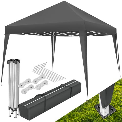 tectake Gazebo da giardino, 3 x 3 m, in acciaio epossidico, pieghevole, tenda di ricevimento, bandiera, impermeabile, borsa per il trasporto inclusa, gazebo da terrazza all'aperto, tenda da