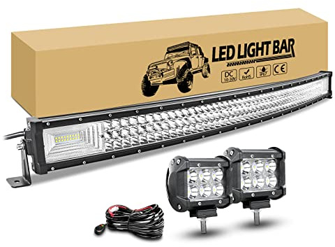 RIGIDON 105 cm 540W Barra Led Curva con 12V Cableado y Faro de Trabajo | 42 Pulgadas Barra Luminosas led, 2 x 10 cm 18W Spot Luz Conducción para 4x4 Coche Camión Tractor Todoterreno SUV ATV, 6000K