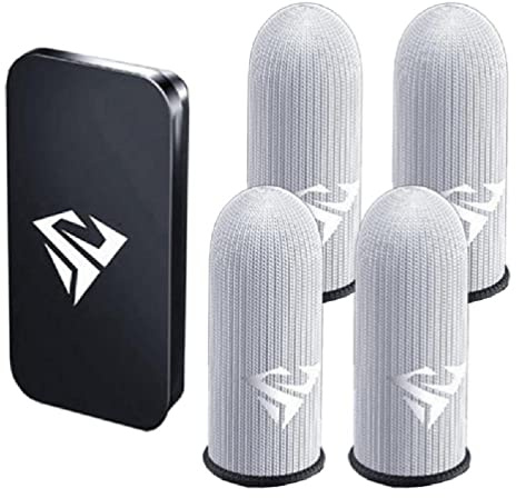 Sweat Proof Finger Sleeve Breathable Mobile Gaming Finger Cover Game Controller Touch Screen Gaming Thumb Gloves 0.25mm Ultra Slim Silver Fiber