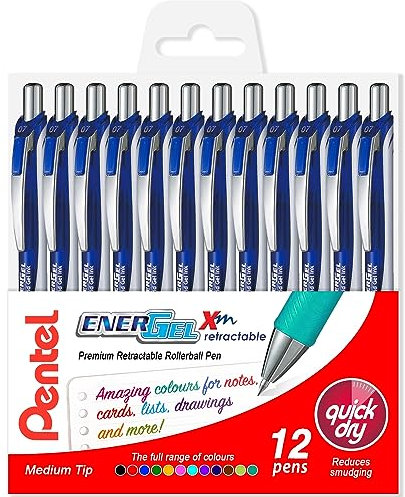 Pentel EnerGel XM BL77 – einziehbarer Flüssiggel-Tintenstift – 0,7 mm – 54 % recycelt – blaue Tinte – 12 Stück in Hülle