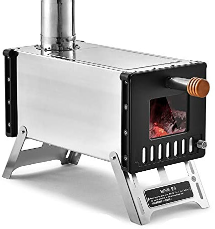 keppy Stainless Steel Tent Wood Stove with Chimney Pipes Portable Camping Wood Burning Stove for Camping Heating Cooking