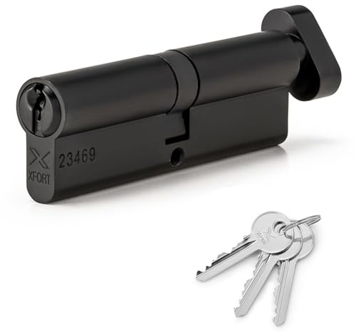 XFORT Matt Black 45/45T Thumb Turn Euro Cylinder Lock (90mm), UPVC Door Lock, 6 Pin Cylinder Lock with Key and Thumbturn, PVC Door Lock, Euro Lock Cylinder, Barrel Lock for Front Door or Internal Door