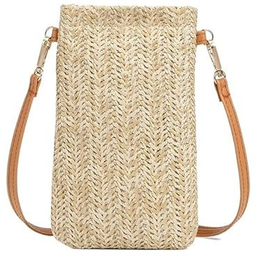 Strohtasche Mode gewebtes Stroh Damen Umhängetasche Umhängetasche Sommer Strand Rattan Schultertasche Kleine solide Handy Geldbörse Runde Strohtasche (Color : 01)