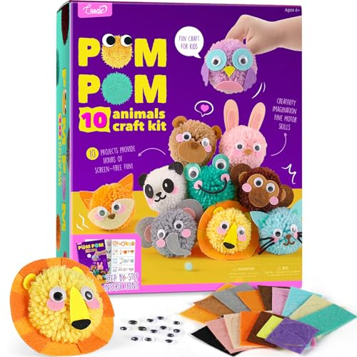 Kreativ-Set für Kinder, Tiere, Pompons, Geschenk für Mädchen, 4, 5, 6, 7, 8 Jahre, Spielzeug für Kinder von 5-9 Jahren, Geschenkideen zum Geburtstag von 4 bis 12 Jahren