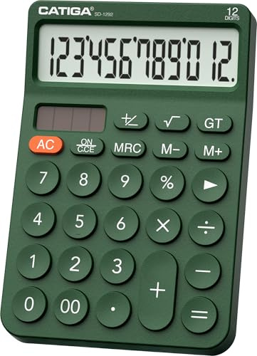 CATIGA 12-siffrig skrivbord miniräknare med stor LCD-skärm, 4 funktioner miniräknare, rund design stor knapp, sol och batteri dubbel effekt, standardfunktion för kontor, hem, skola, SD-1292