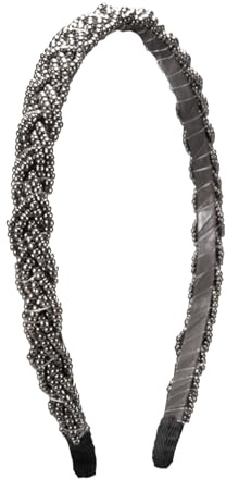 Alpenflüstern Trachten-Haarreif Perlen Flechtoptik - Damen Haarschmuck geflochten, Haarband rutschfest fürs Dirndl ADV138 (grau)