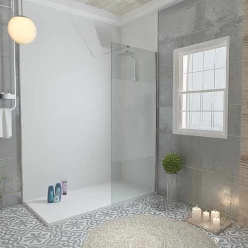 Glasplatte24 Walk in Dusche in Satinierter Mittelstreifen 140 x 195 cm, 8mm ESG Duschwand, Nano Glas Duschabtrennung