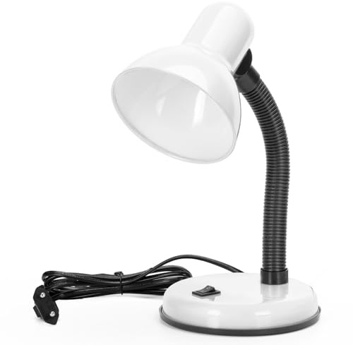 Aigostar Schreibtischlampe Retro E27, Metall Desk Lamp mit Stecker, ohne Glühbirne, Kabel 1,5 m, Flexibel und Verstellbar, Weiß