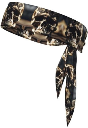 YQxwJL Stirnbänder mit Totenkopf-Motiv, Skelett-Knochen-Druck, verstellbare Bandana-Schweißbänder, Haarbänder für Sport