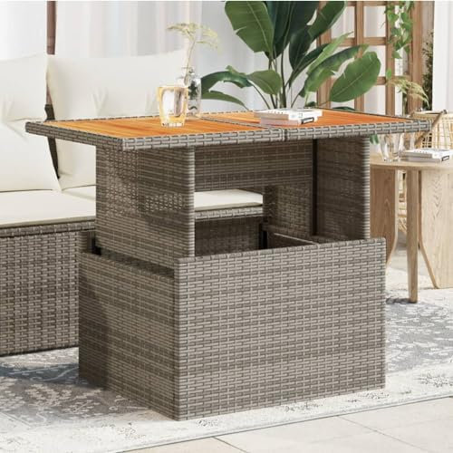 qohoio Gartentisch Terrassentisch Wetterfest Lounge Tisch Outdoor BalkonhäNgetisch Grau 100x55x73 cm Poly Rattan und Akazienholz