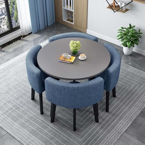 Generisch Runder Quadratischer Esstisch für 4 Personen MarmorKonferenztisch und 4 Stühle Empfangstisch und Stuhl-Kombination Küchentisch-Set mit Metallbeinen für Wohnzimmer,U,90cm/35.4in