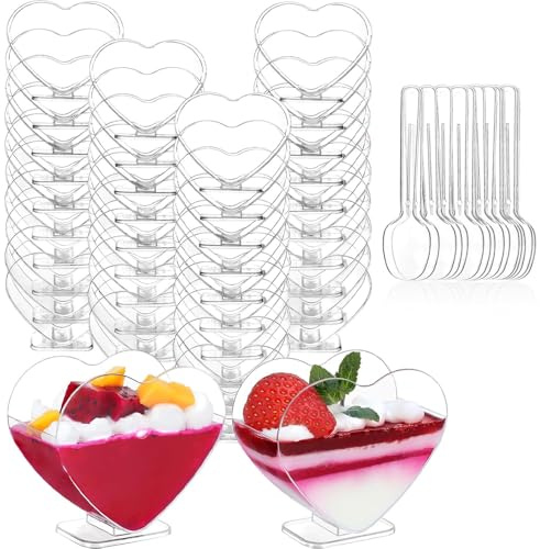 lbxtswpl Herzförmige Dessertbecher, 30 Stück Kunststoff Dessert Becher, Klare Dessertschalen Wiederverwendbar Dessertbecher Mit Löffel für Zuhause Desserts Pudding Mousse Eis Party