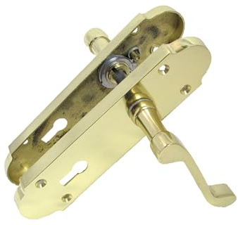 Epsom Door Handle Victorian Style Electro Brass Lever Lock Set – Backplate Design – Includes 3 Lever Mortice Sash Mechanism – 1 Pair