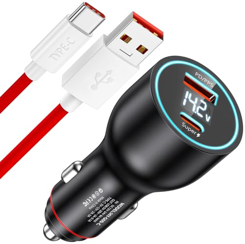100W Zigarettenanzünder USB Ladegerät für Oneplus Supervooc Charge,USB C Kfz Ladegerät Autoladegerät Dualport USB C Ladekabel Car Charger für OnePlus 15 13 10Pro Nord 2T Nord 4 CE 4 Lite OPPO Reno 11F