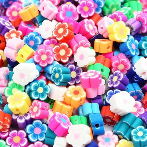 200 Stück Blumen Perlen zum Auffädeln für Schmuck, Handgefertigte Polymer-Ton-Blumenperlen Bastelperlen, Polymer Clay Beads Armband Bunte Abstandshalter Perlen für Schmuckherstellung