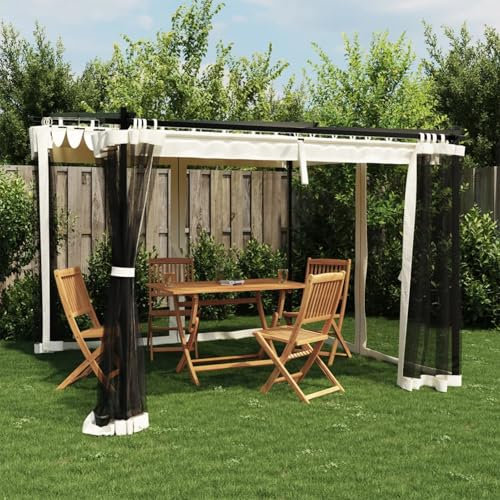 LAPOOH Pavillon mit Netzwände Creme 3x3 m Stahl, Faltpavillon, Pergola, Partyzelt, Standmarkise, Sonnenzelt, Garten Pavillion, Grillpavillon - 4003908