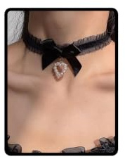 Dishowme Perle Herz Choker Halskette Schleife Knoten Kragen Halskette Kette Faux Pearl Lolita Liebe Herz Schmuck für Frauen (Schwarz)