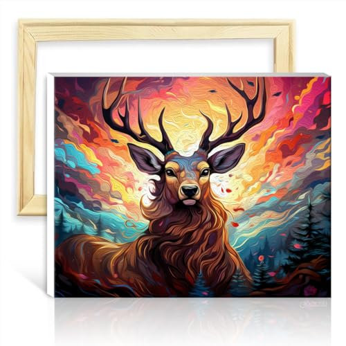 LiHEQING Ölgemälde nach Zahlen-Set, Hirsch auf Leinwand, Gemälde für Erwachsene, Bild für die Wanddekoration zu Hause, Geschenke, ohne Rahmen (60 x 75 cm)