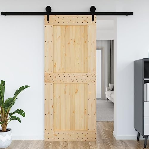 AUVYI Schiebetüren für Lagerhallen Braun 95x3,6x210 cm Massives Kiefernholz Slide Door Küchentür Wood Door Scheunentor Holztüren Zimmertür Wohnzimmertuer Modernen Schiebetüren Innentüren