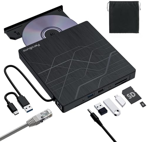 Super External CD DVD Drive, DVD Burner with Ethernet Adapter & USB 3.0 Hub