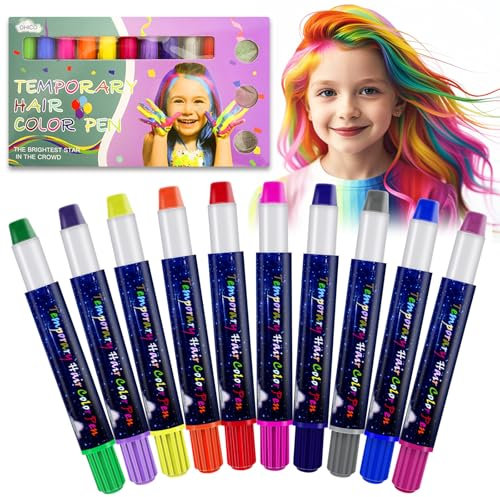 10 Colores Tiza De Pelo,Tinte Pelo Lavable NiñOs Hair Chalk Set,Temporal Carnaval Cosplay Fiesta Navidad,Tizas para el Pelo Niña Regalo de Cumpleaños.