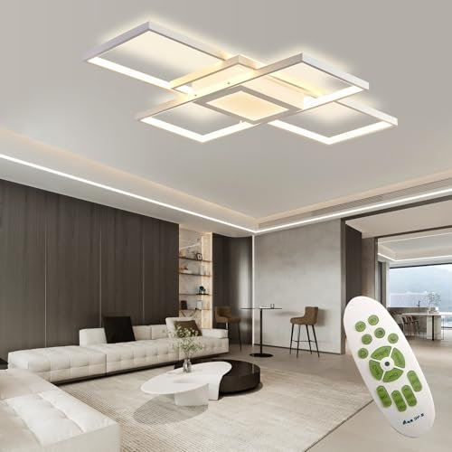 AHRHSM LED-Deckenleuchte Dimmbar-Wohnzimmerlampe 82W Modern Deckenlampe-Wohnzimmer mit Fernbedienung Rechteckige Lampe Wohnzimmer 3000k-6000k (Weiß, 80 * 55)