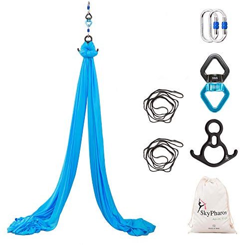 SKYPHAROS Aerial Silks Yoga Swing Set - 9/11 Yards Aerial Yoga Hammock Kit Anti-Gravity Flying for Fitness, Low/Non Stretch Nylon Tricot Fabric Hardware Included for Dance