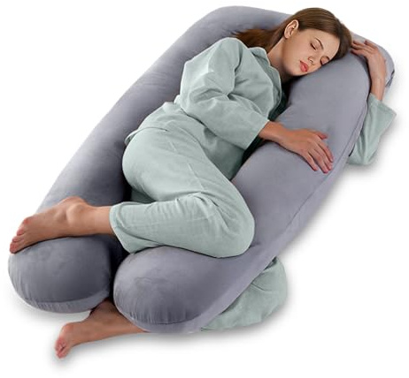 Vikcvcsc Coussin de Grossesse, Coussin d'allaitement en Forme de U pour Femme Enceinte avec Housse en Velours Amovible, Oreiller de Grossesse, Coussin de Maternité et Corps pour Dormir (Gris)