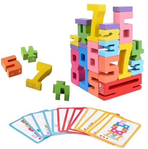 ClcIosis 35 Stück Zahlenbausteine, Wooden Number Building Blocks, Number Blocks Holz Zahlen Stapelspiel Bauklötze Building Rechnen Lernen Spielzeug Für Kinder Ab 3 Jahren