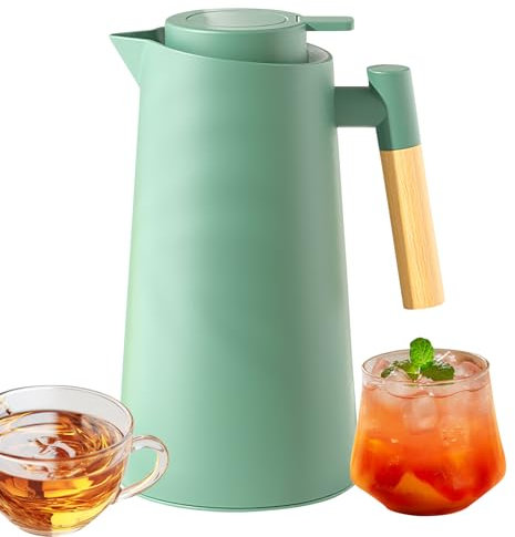Thermal Carafe, Glass Lined Insulated Pitcher, Leak-Proof Tea, 13.5x13.5x25cm Easy-Pour Handle Design, Sleek Heat Retention Body, for Home, Kitchen, or Restaurant Use