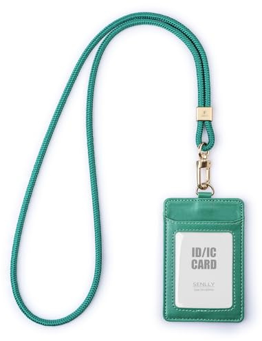 SENLLY Porta Badge con Cordino, Cordino in Nylon e Carina Porta Carte, 1 Finestra Trasparente per D'identità e 2 Scomparti per Schede, da Donna (Prato di Smeraldo)