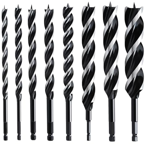 hsawbit Holzbohrer-Set, Schlangenbohrer-Set, extra lang, 300 mm x 10 mm, 12 mm, 14 mm, 16 mm, 20 mm, 22 mm, 25 mm, 32 mm, 8 Stück