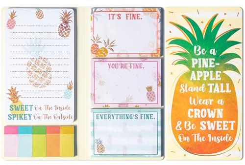 GROBRO7 Lustige Haftnotizen Set 450 Blatt Ananas Notizblöcke | Niedlicher Motivierende Selbstklebende Notizblöcke, Everything is Fine, Clip, für Schule, Heimbüro, Geschenk, Ananas Design