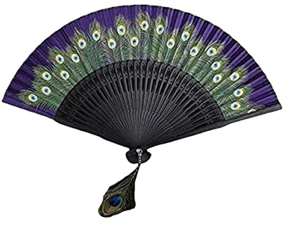 BOGAZY Abanico Plegable Abanicos De Mano con Diseño De Pavo Real De Estilo Chino Abanicos De Mano Plegables De Mano Sedosos Vintage Abanicos De Mano Abanico Mano(C)