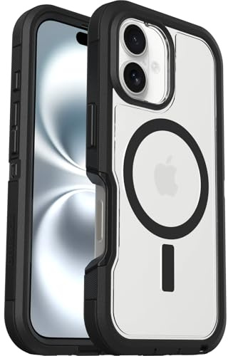 OtterBox Defender XT MagSafe Hülle für iPhone 16, Transparent/Schwarz | Stoßfest und ultra-robust, Schützende Hülle, 7x getestet nach Militärstandard, Keine Einzelhandelsverpackung