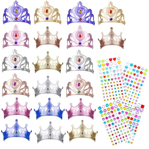 Xgvzs Juego de 24 tiaras y coronas de princesa de espuma, sombreros de fiesta, corona, sombreros de fiesta coloridos con calcomanía de diamante para niños, corona de papel para celebración