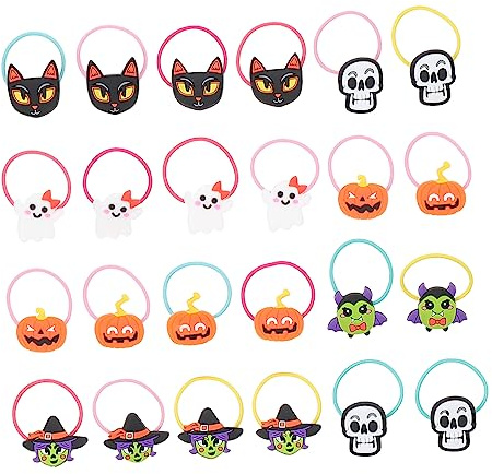 Ipetboom 24 Piezas Gomas Pelo de Halloween Cintas Elásticas Gomitas Pelo Sujetapelos Finos para Fiestas Gomitas de Gancho de Calavera para Peinados de Fiesta Varios estilos