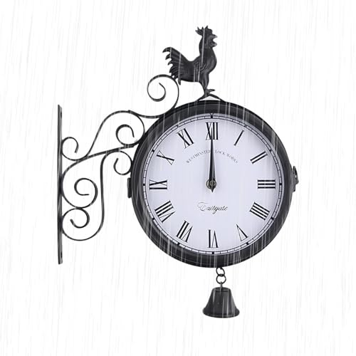 Generico Orologio Da Parete Da Giardino | Orologio Decorativo Da Esterno Vintage,Orologio Bifacciale In Ferro Battuto Per Uso Interno, Esterno, Patio, Giardino