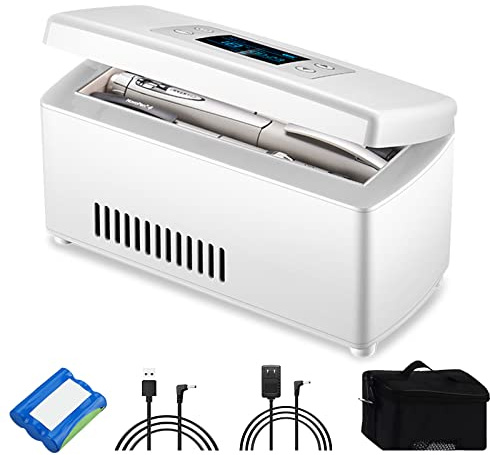 Enfriador de insulina portátil con batería de 10,000 mAh, caja de refrigeración de medicamentos de viaje con recargable por USB, termostato de 2 a 8 ℃ para viajes, coche, hogar y oficina, batería