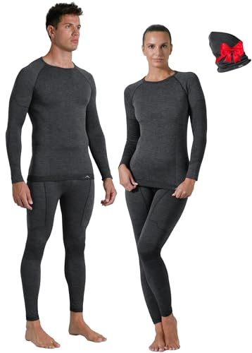 Risalti Tuta Termica Uomo Donna Lana Merino - Completo Maglia Termica e Calzamaglia Unisex in Merino con Scaldacollo Omaggio, Intimo Seamless, Traspirante e Termoregolante Estremo – Made in Italy