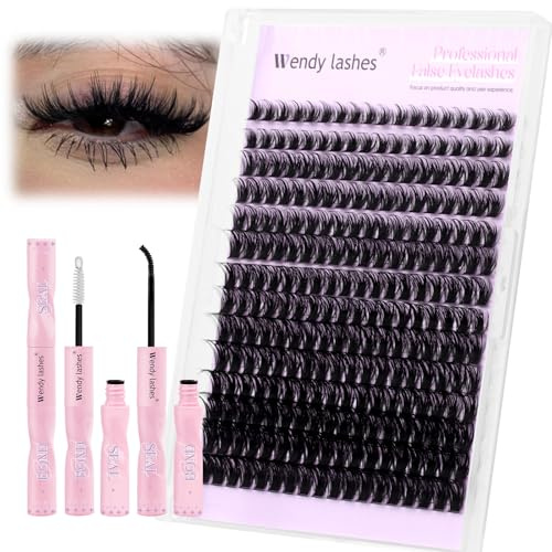 Cluster Lashes Kit Individuella ögonfransar 80D D Curl Manga Lash med Eyelash Bond Wispy Clusters Blandade 10-18mm DIY Lash Extensions Kit Wendy Lashes(JC-80D-D-1018)