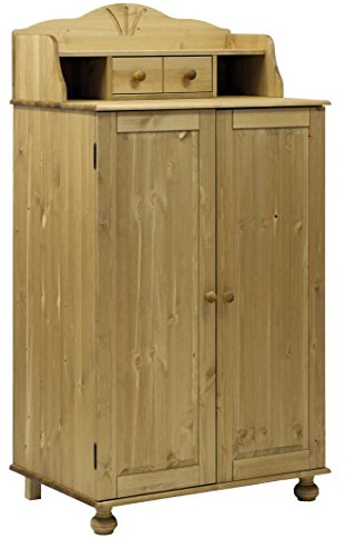 clever-moebel Computerschrank Sekretär Massivholz Kiefer, Gelaugt Geölt | Landhausstil mit Aufsatz, Ausziehbare Tastaturablage, Stauraum für Tower & Monitor, 83 x 57 x 153 cm