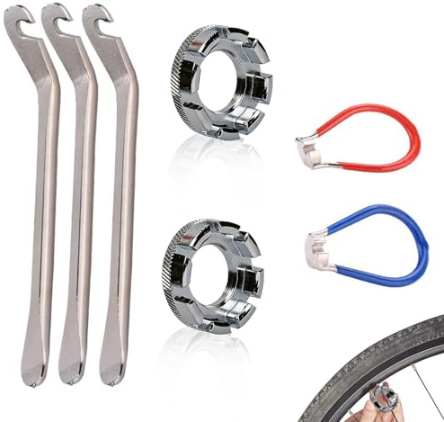 CALLYSONIC Speichenschlüssel Fahrrad Set, Universal Reifenheber aus Stahl, Nippelspanner Zum Entfernen Und Reparieren, Speichenspanner Werkzeugsatz für Fahrrad, Mountainbike