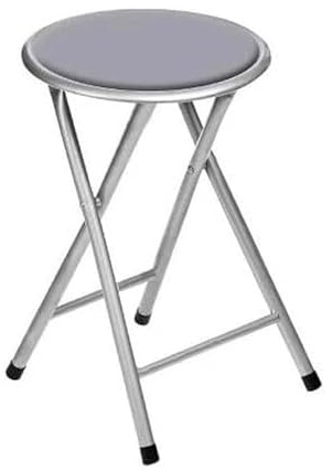 PREMZO Round Folding Stool Soft Padded Seat Compact Foldable Space Saving Lightweight Metal Frame Rubber Feet Free Standing for Home Office Breakfast Kitchen Bar (Grey)